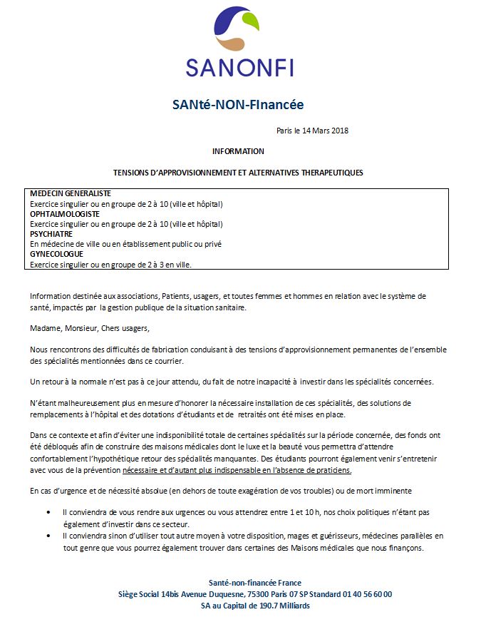 SANté NON FInancée et ruptures d'approvisionnement, après la calciparine cette semaine d'autres spécialités sont concernées !