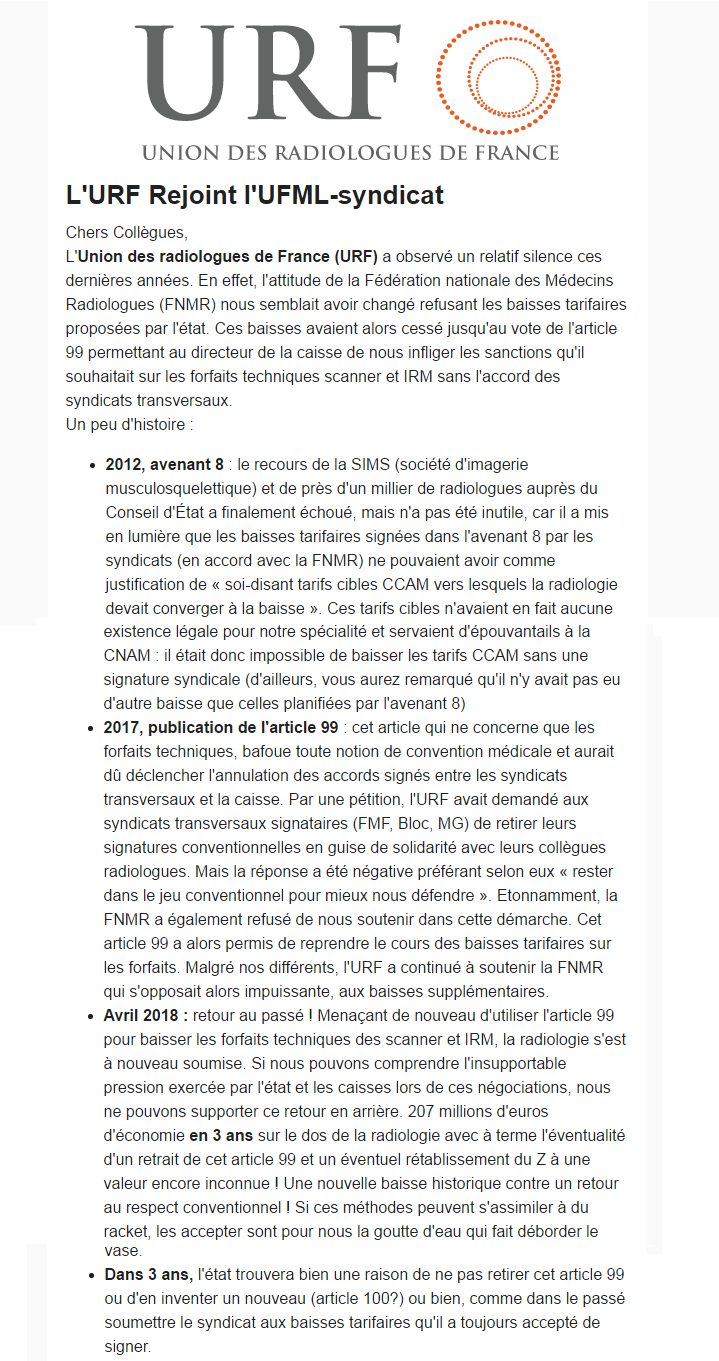 Communiqué d'URF qui annonce son soutien à UFML-S