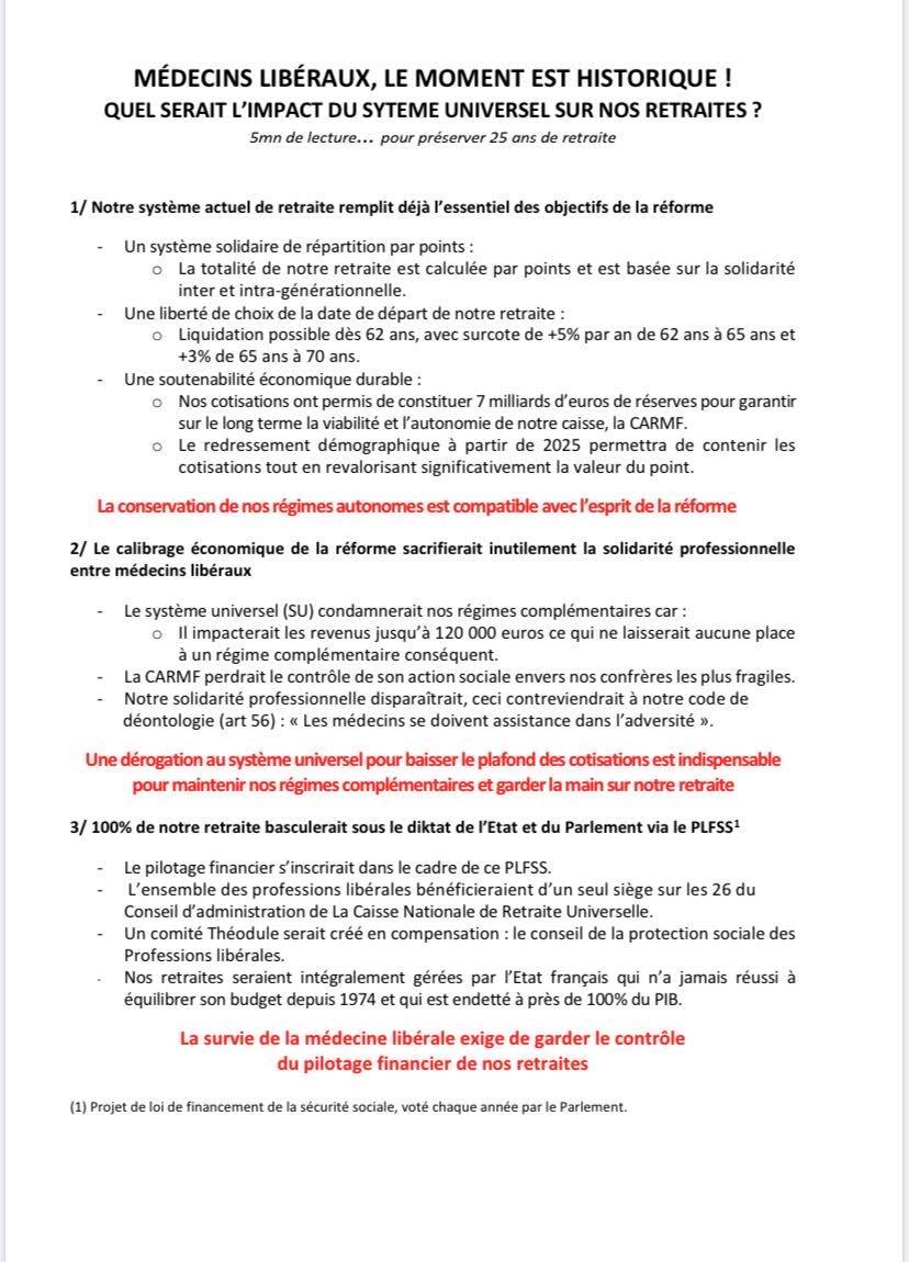 L’UFML-S dénonce l’impact de la réforme des retraites pour les médecins libéraux .