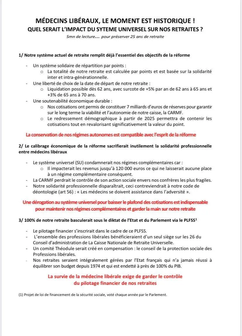 L’UFML-S dénonce l’impact de la réforme des retraites pour les médecins libéraux .