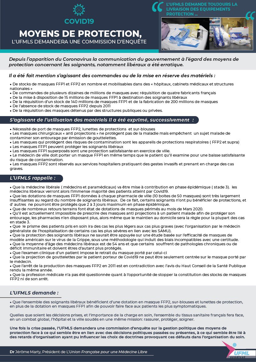 COVID19 et moyens de protection, l'UFML-S demandera une commission d’enquête