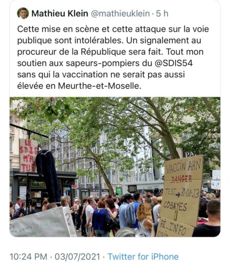 Mouvement #antivax Simulacre de pendaison de pompier : la honte l’UFMLS s’adresse au Ministre de la santé et au président de l’Ordre des médecins