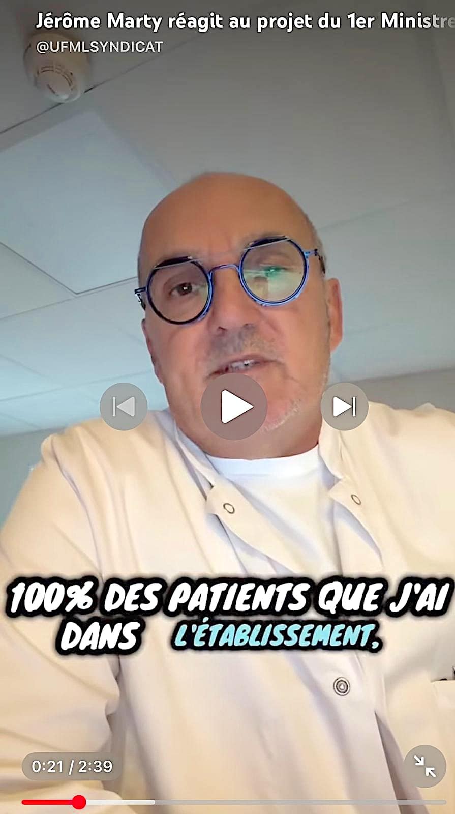 Le Dr Jérôme Marty s'exprime en vidéo
